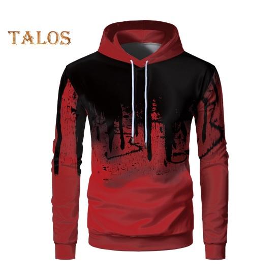 

Весна Осень Мужская спортивная толстовка с капюшоном 3D Контрастный цветной принт с завязками на шнурке Длинные рукава Эластичные манжеты Подгибка для активного отдыха Фитнес Бейсболка Толстовка L