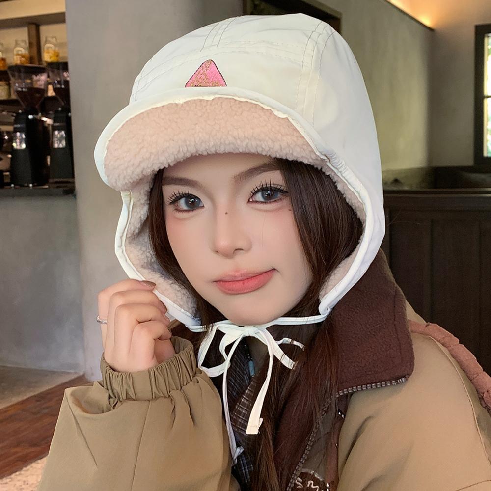 New Pilot Style Hat Fashioh Winter Cap Mushroom Embroidery Warm Bomber Hat Caps For Women Solid Color Girl Hats
