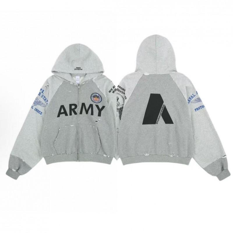 Mens Oversized Distressed Cotton Hoodie With Colorblock Patchwork Print Zip-Up Sweatshirt Fall Casual Wear