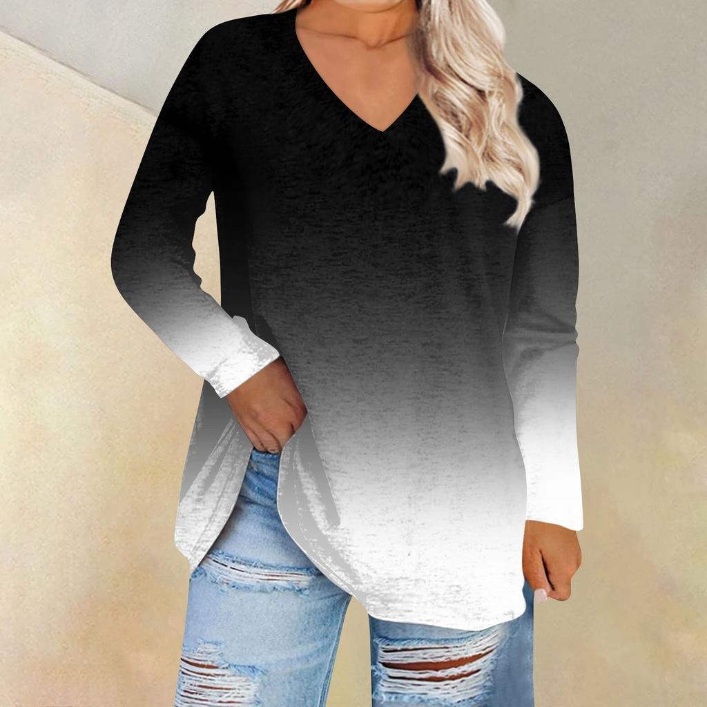 Kvinners rundhals løs og komfortabel trykt langermet T-skjorte Uformell