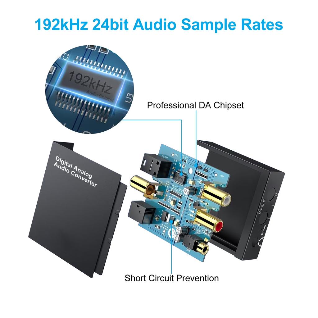 Conversor de Áudio Digital para Analógico 3,5 mm Óptico Coaxial para AV RCA Adaptador de Áudio Estéreo para TV Sistema de Som Home Theater