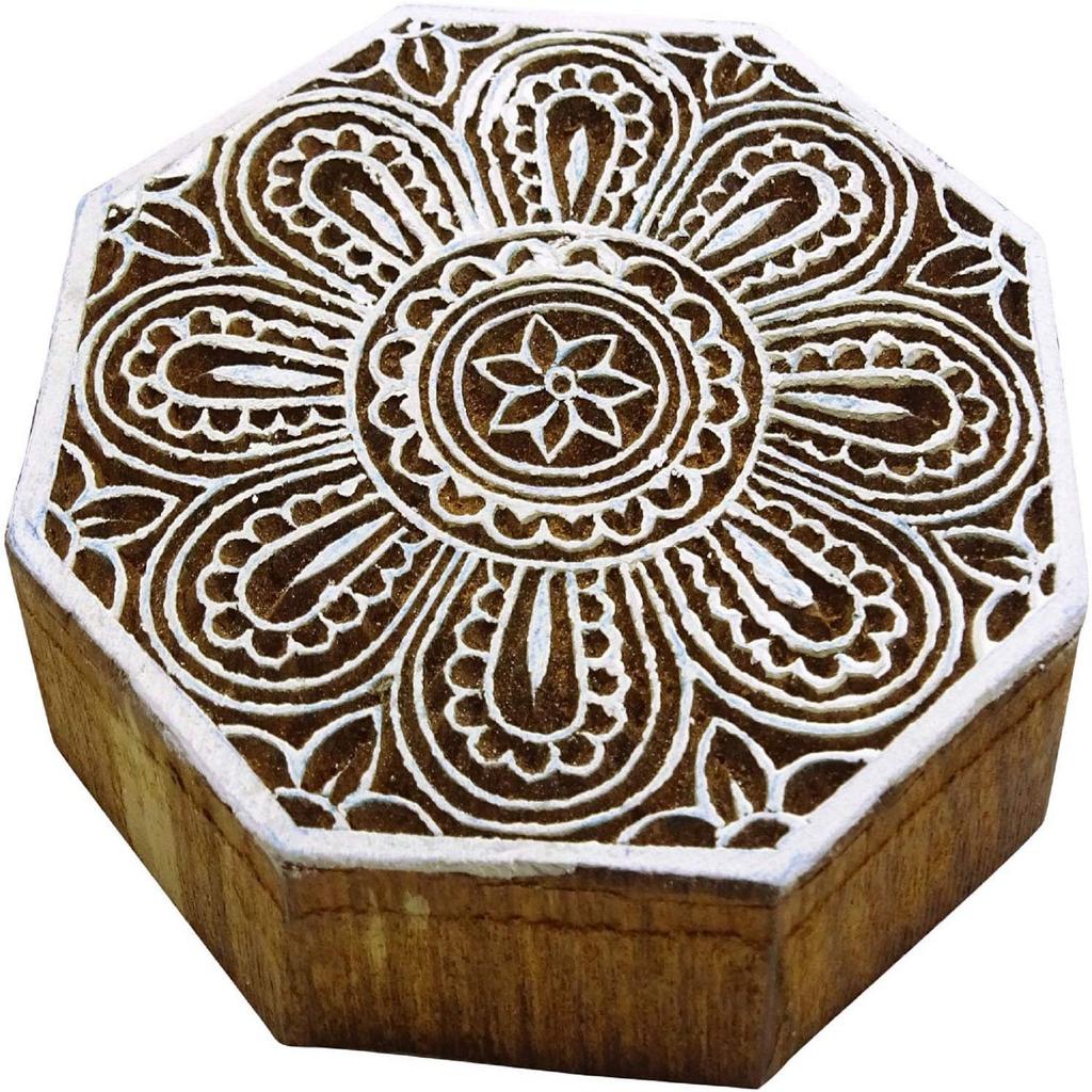 Hand Carved Floral Pattern Textile Wood Stamp Printing Blocks Wooden Block