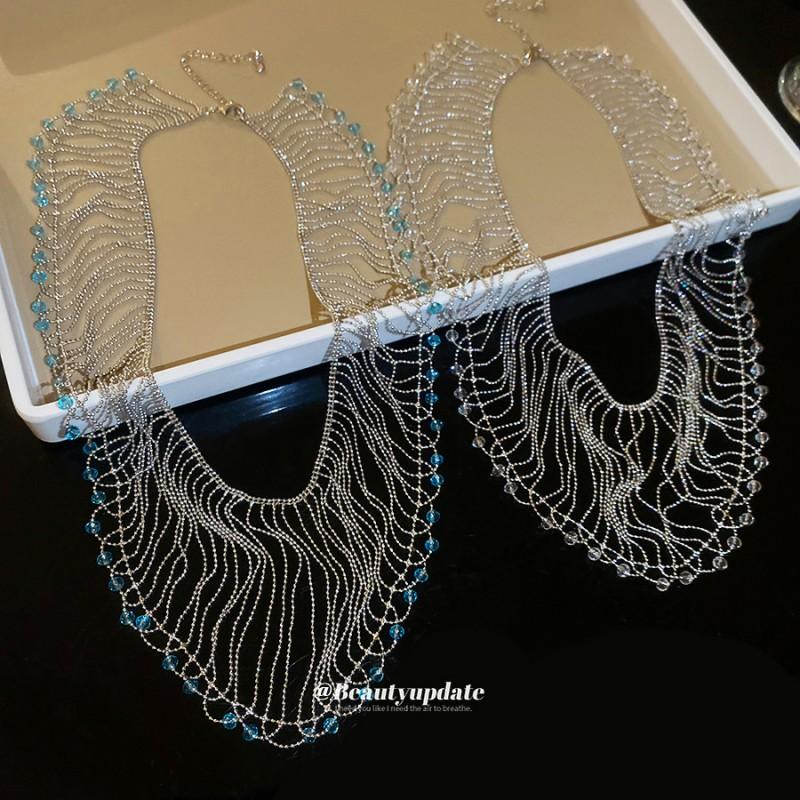 Geometric Hollow Waterfall Tassel Pendant Necklace Women Tone Layered Chain Lightweight Luxury Minimalist Jewelry