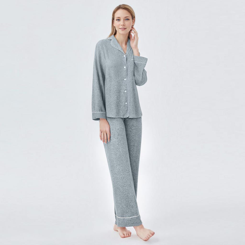 Conjunto de pijama feminino com botões, camisa de manga comprida e calças de pijama, conjunto de pijama macio, pijama casual