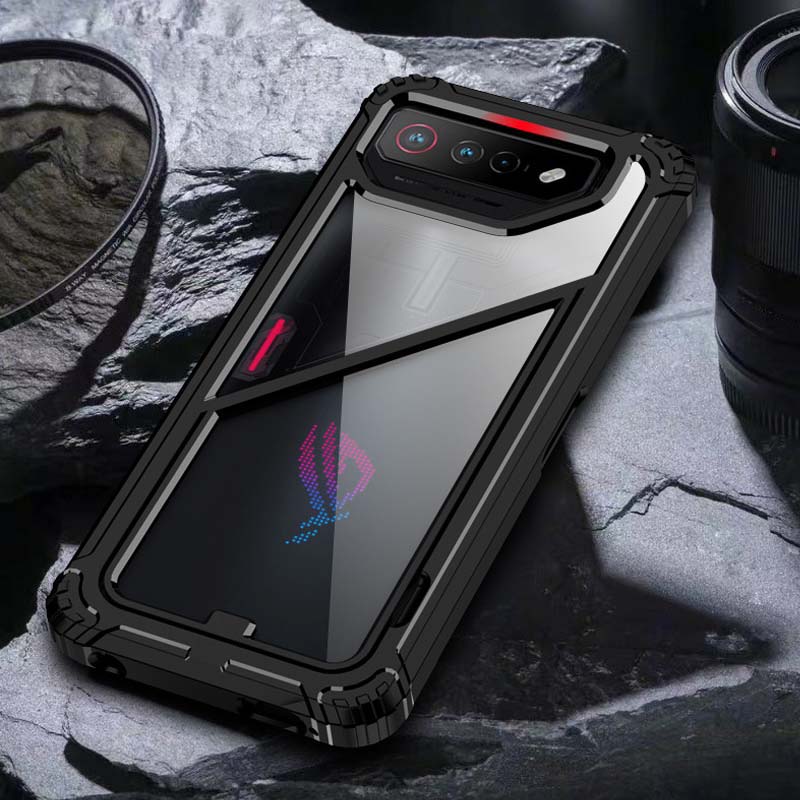 Phone Cases For Asus ROG Phone 7 Pro 2 In 1 Transparent Magnetic Kickstand Phone Case For ASUS Rog Phone 7 Funda Invisible Bracket Hard PC Clear Cover