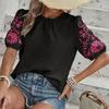 Ladies Summer  Embroidery Short Sleeve O Neck Casual Pullover Blouse Shirt Top