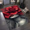 1PC Soft Polyester Rectangular Carpet with Red Rose and Woman Design, Washable for Living Room, Outdoor, Patio, Kitchen, Bedroom
