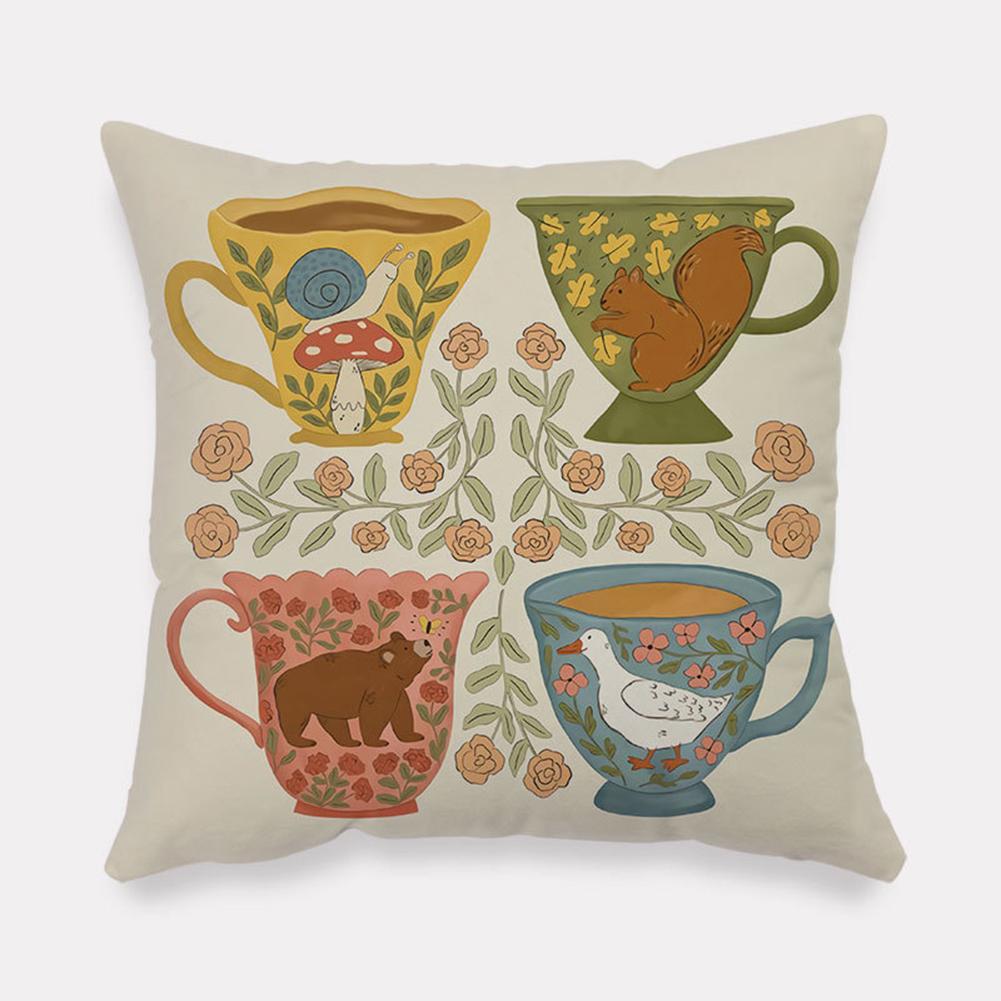 Flannel Square Bedside Pillowcase, Pastoral Home Atmosphere Cartoon Anime Pattern Cushion Protective Cover With Invisible Zipper 45x45cm