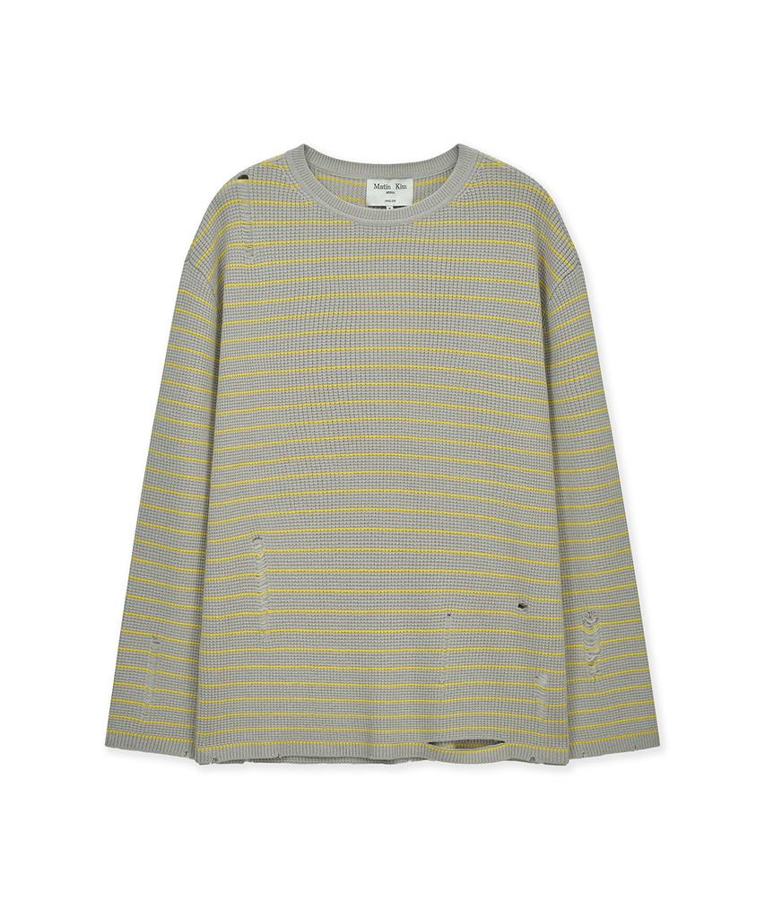 Mattengkim Stripe Damaged Loose Pullover In Beige