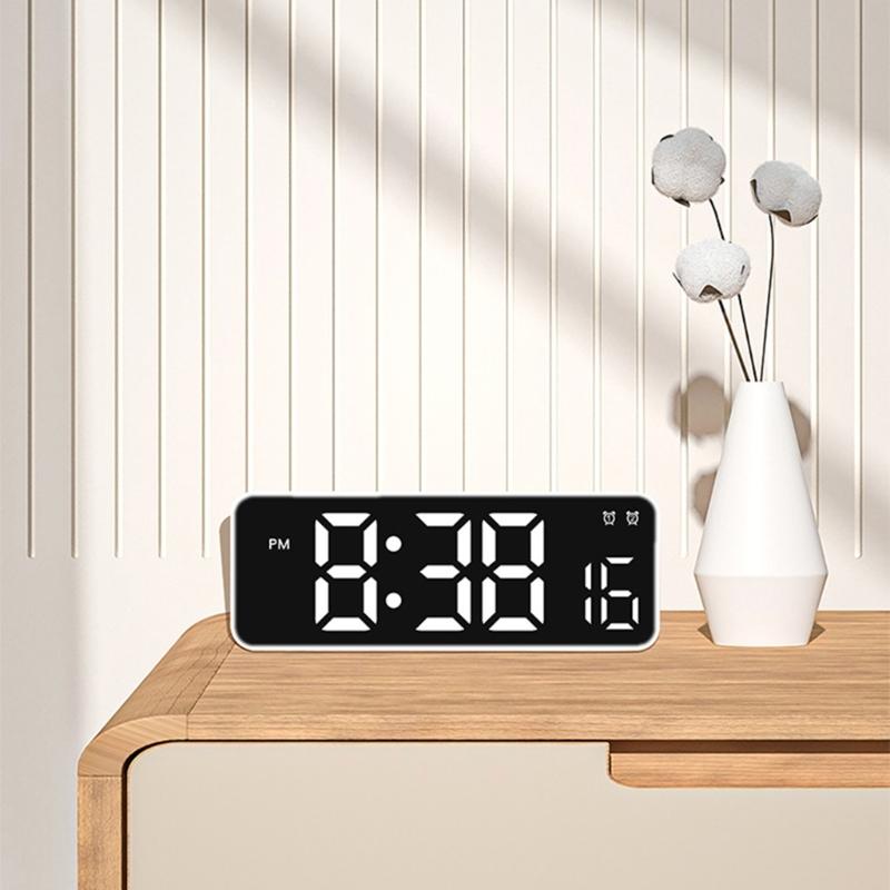 Multifunctional Digital Clock LED Display with 2 Alarms Temperature Monitors and Date for Students and Professional