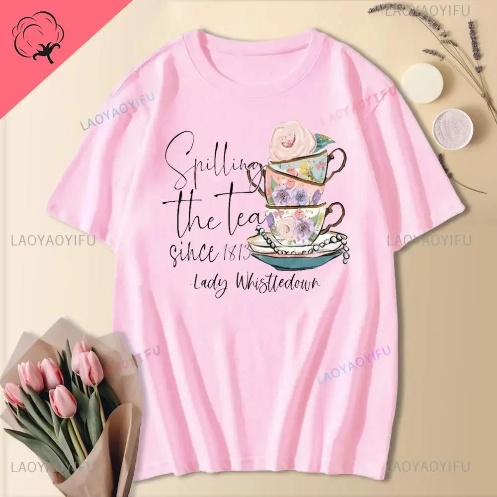 Funny Pink Unisex Cotton Tshirt Sprinkled Tea Lady Whiston Shirt Social Short Sleeve Tops Whistledown Retro Shirt Tv Show Tshirt S