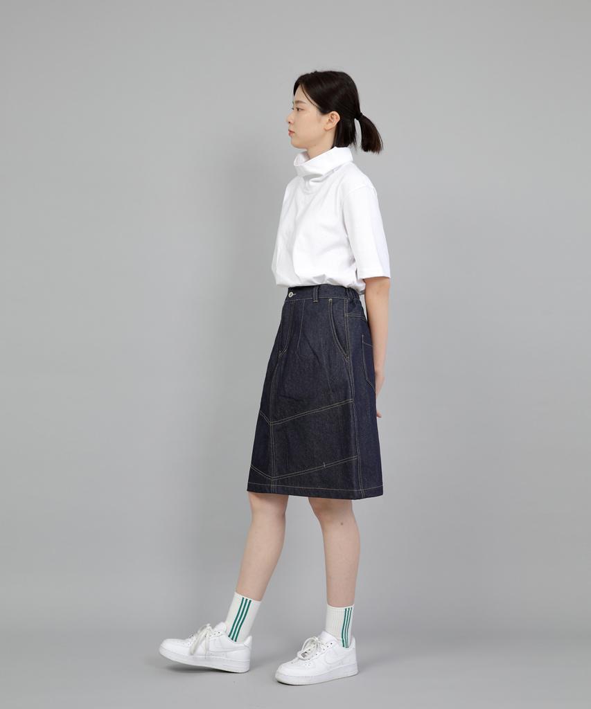 Seinteukeulu Wide Dome Half-Band Midi Skirt Wdm-1305 Indigo Denim Brs