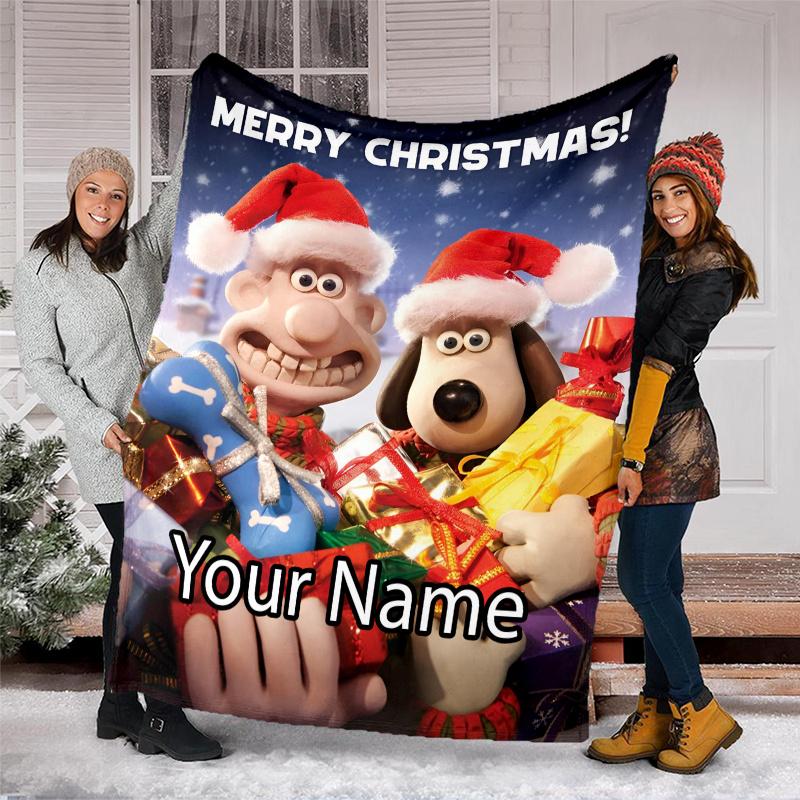 Custom Name Wallace & Gromit Theme Printed Blanket - Perfect for Couch, Bed, Travel & Outdoor Use | Machine Washable, Cozy & Durable.