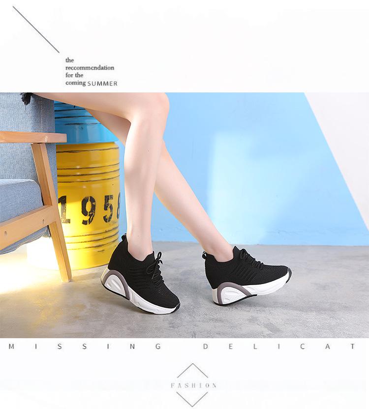 "2024 Autumn Women's White Height-Enhancing Sports Shoes - Korean Style, Breathable, Versatile, and Casual with High Heels"