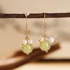 Hetian Jade Ear Hook Earring Women's High-end Temperament Ethnic Retro Earrings Cloisonne Craft Dangler Gift