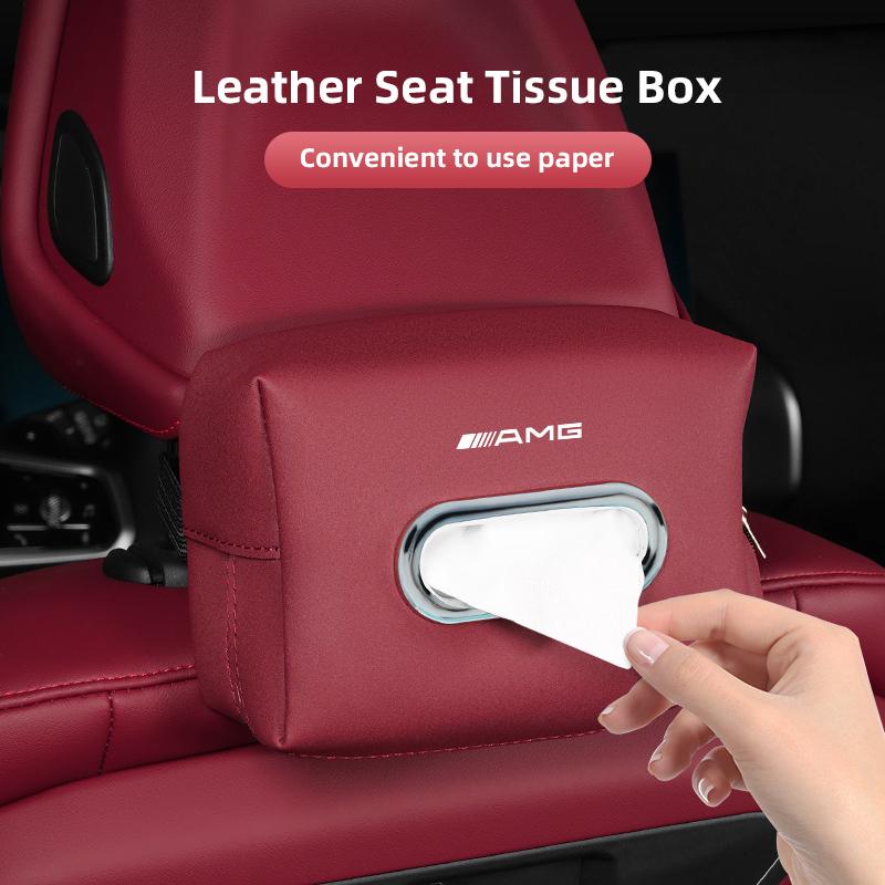 HCDS2 Car Door Storage Box Leather Car Logo Seat Backrest Tissue Box Sticker For Mercedes Benz AMG A B C E G CLA GLA W211 W214 W205
