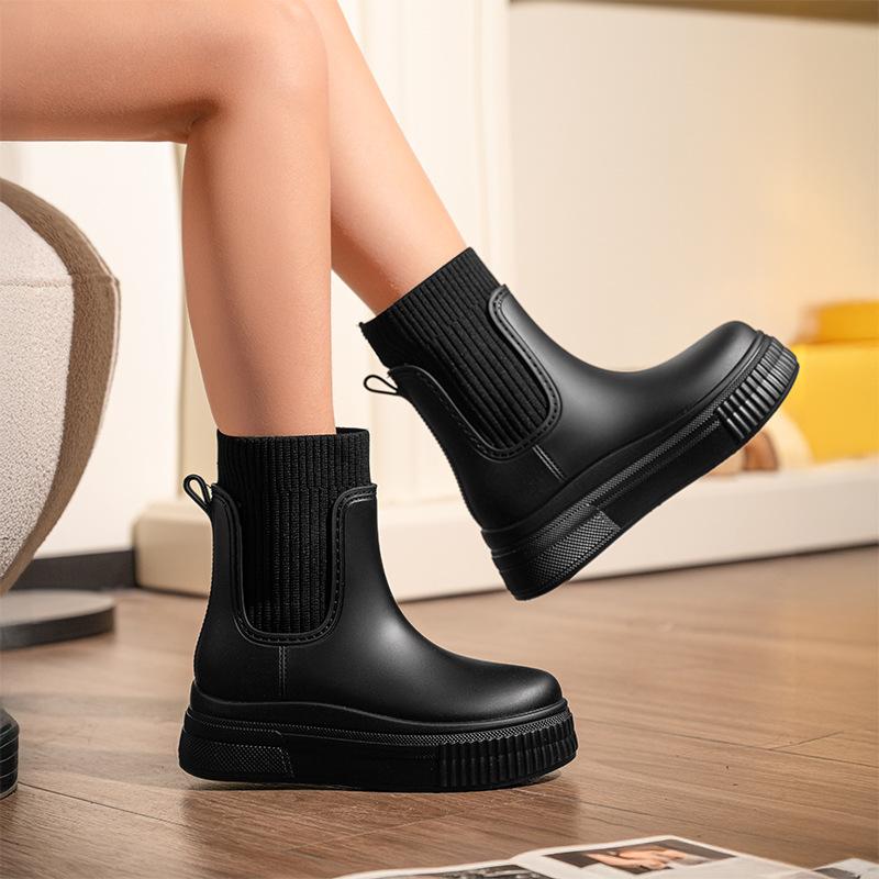 Women's Elastic Mouth 2025 New Rain Shoes Chelsea Medium and Low Tube Waterproof Non-slip Rain Boots Thick Sole Heightening Wear-resistant Boots