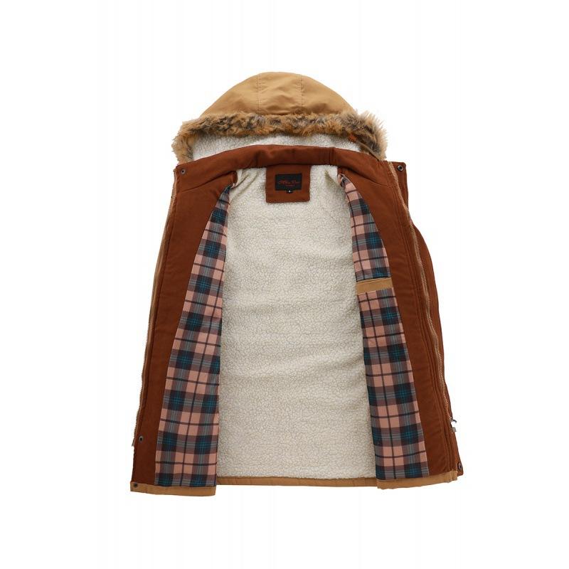 Mid-length Casual Jacket with Hooded Men's Jacket Lamb Wool Casual Coat for Men