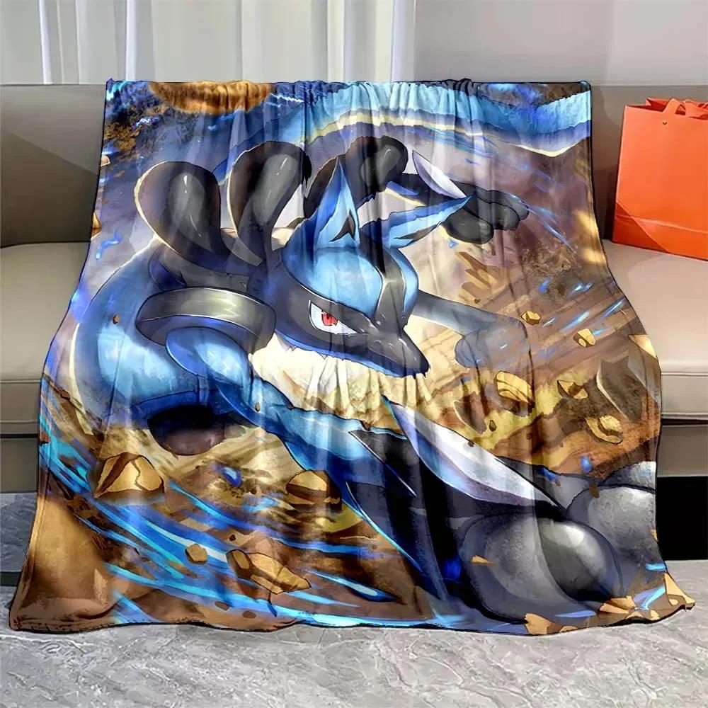 Japanese Anime Pokemon Mega Lucario Flannel Fluffy Soft Blanket Figures Home Sofa Break Blanket Children Blanket Nap Cover Kid