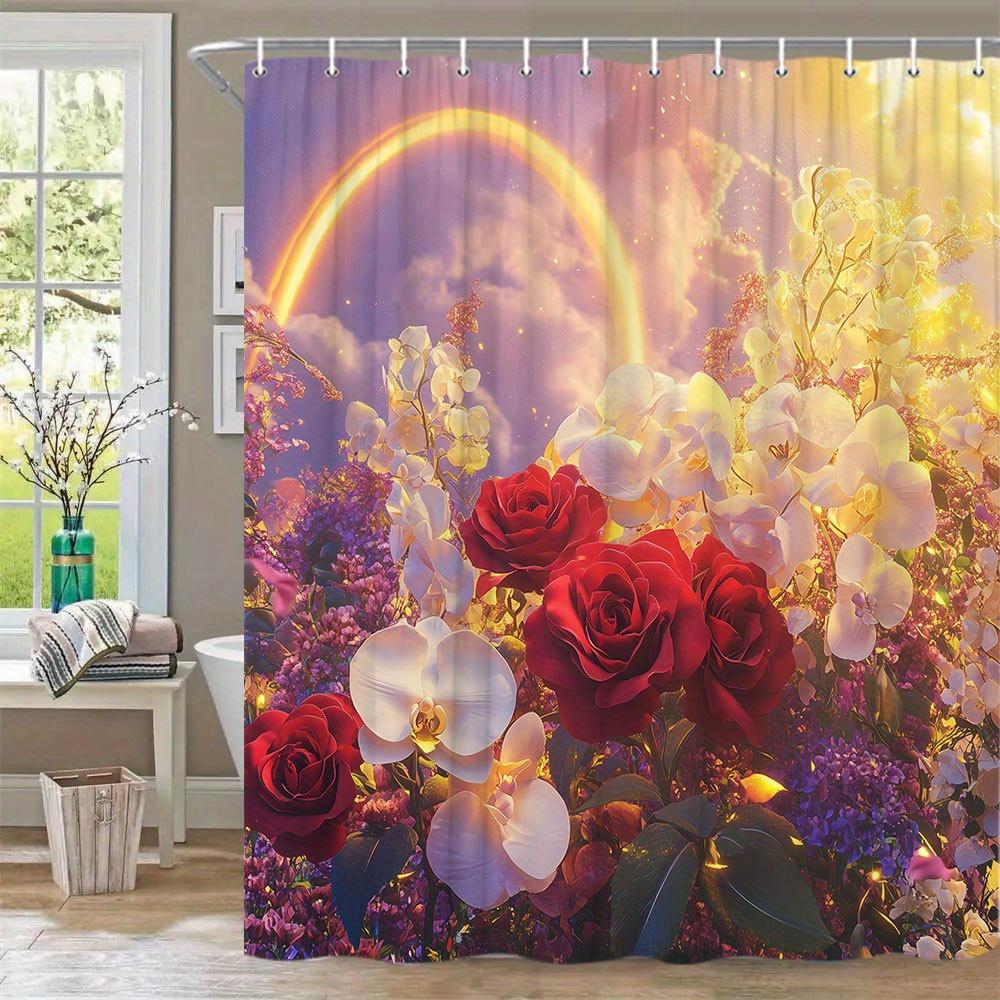 Vibrant Floral Rainbow Waterproof Mildew-Resistant Shower Curtain - Stunning Design for a Luxurious Bathroom Décor Experience