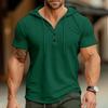 2026 Cross-Border Men's Short-Sleeve Henley Hoodie T-Shirt - European & American Style Fitness Top
