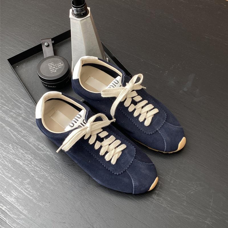 

Версия из коровьей кожи~ нишевая кожа плоская подошва круглый носок красные туфли Фореста Гампа женские шнуровка универсальные немецкие тренировочные туфли кеды повседневная обувь 40 синий