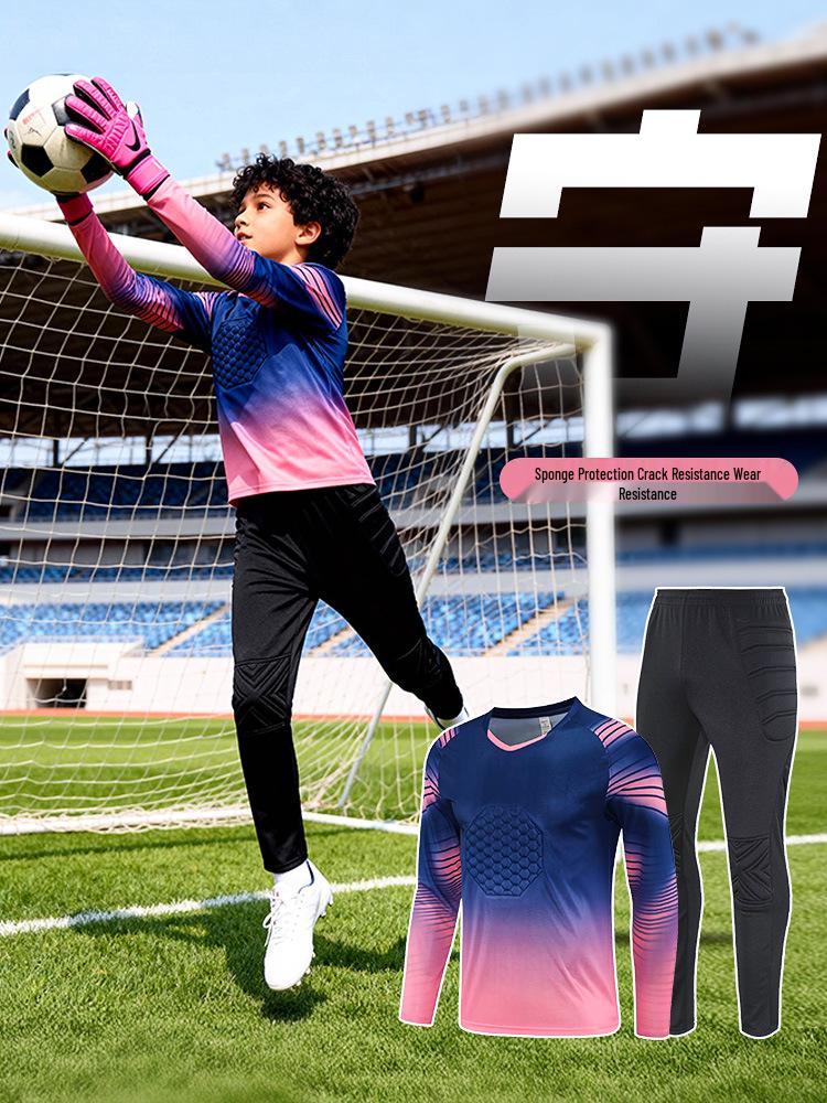 Kids' Long-Sleeve Goalkeeper Uniform with Chest Protection for Football Training