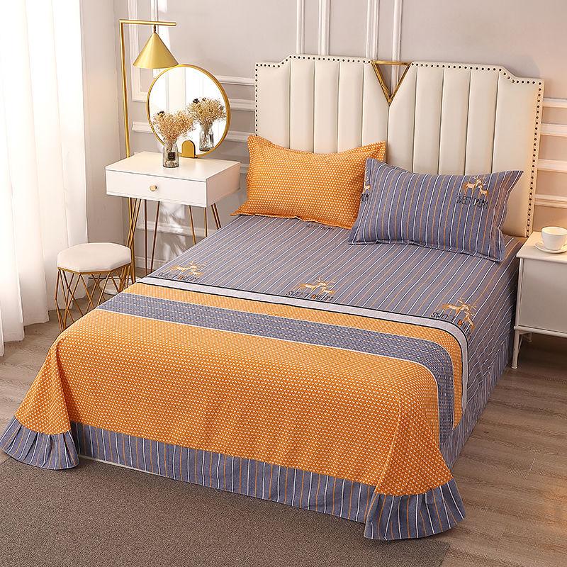 Three-piece Set of Pure Cotton Brushed Warm Sheets and Pillowcases for Double Student Dormitory Bed Set