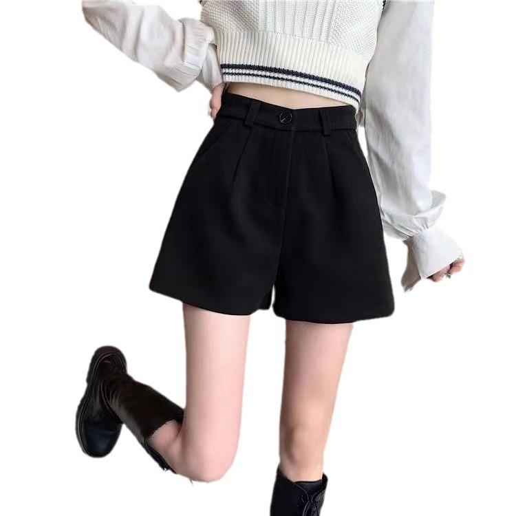 Plus Size Women's Woolen A-line Shorts - Autumn/Winter 2024 Casual Wide-leg Booty Pants