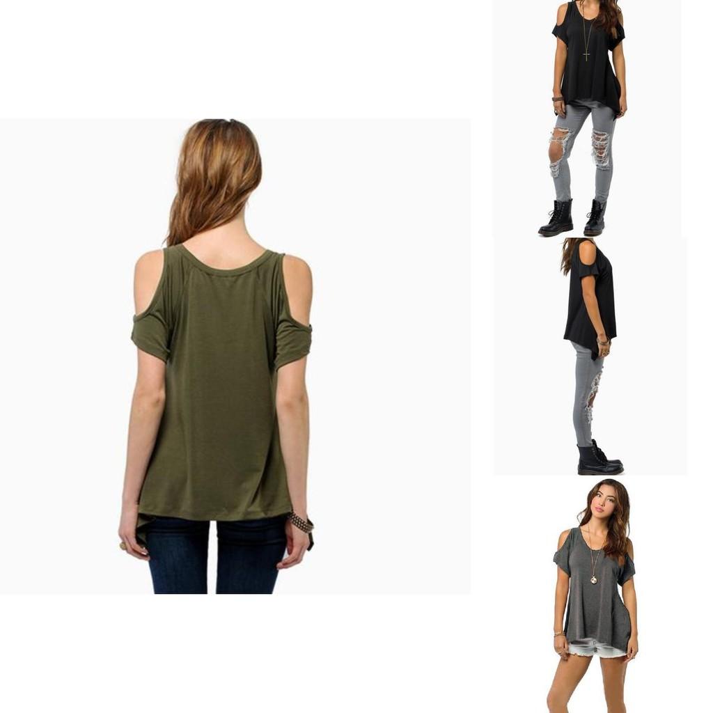 Chic Polyester Blend Round Neck Off-shoulder Batwing Sleeve T-shirt For Nightclub