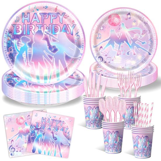 Happy Birthday Party Set Anime Theme Party Supplies with Disposable Plates Cups Napkins Banner And Tablecloth for Kids Fans
