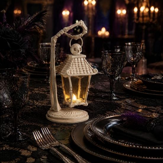 Flameless Skeleton Lamp LED Hand Lantern, Gothic Bone Table Lamp, USB Unique Gift for Goths Powered Spooky Decorative Light Halloween Party,
