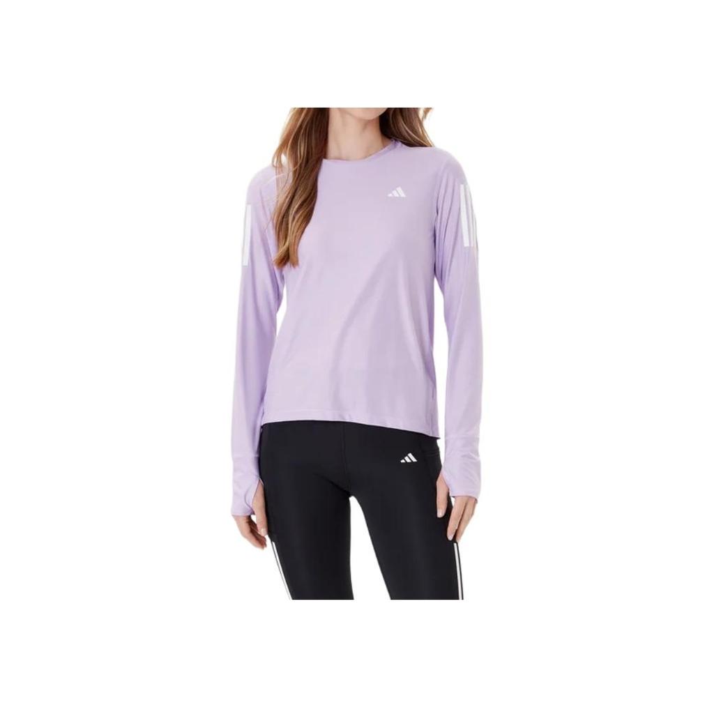 Adidas Striped Round Neck Long Sleeve Pullover T-Shirt Women Tops Pink Plum JW9670