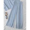 Fresh holiday style long-sleeved trousers suit women's blue and white striped shirt wide-leg pants two-piece set