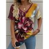 2025 Ethnic Women's T-Shirt Vintage Graphic Fashion Short Sleeved V-Neck Regular Tops Daily Print Tee Summer