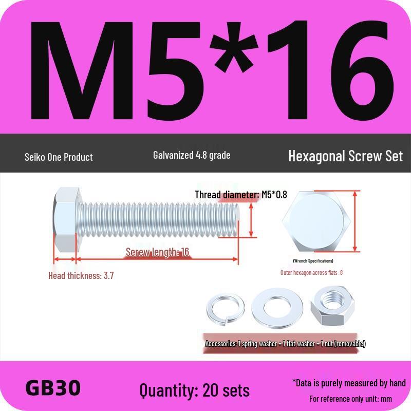 Galvanized Hex Head Bolt & Nut Set - Grade 4.8, Sizes M4 To M30