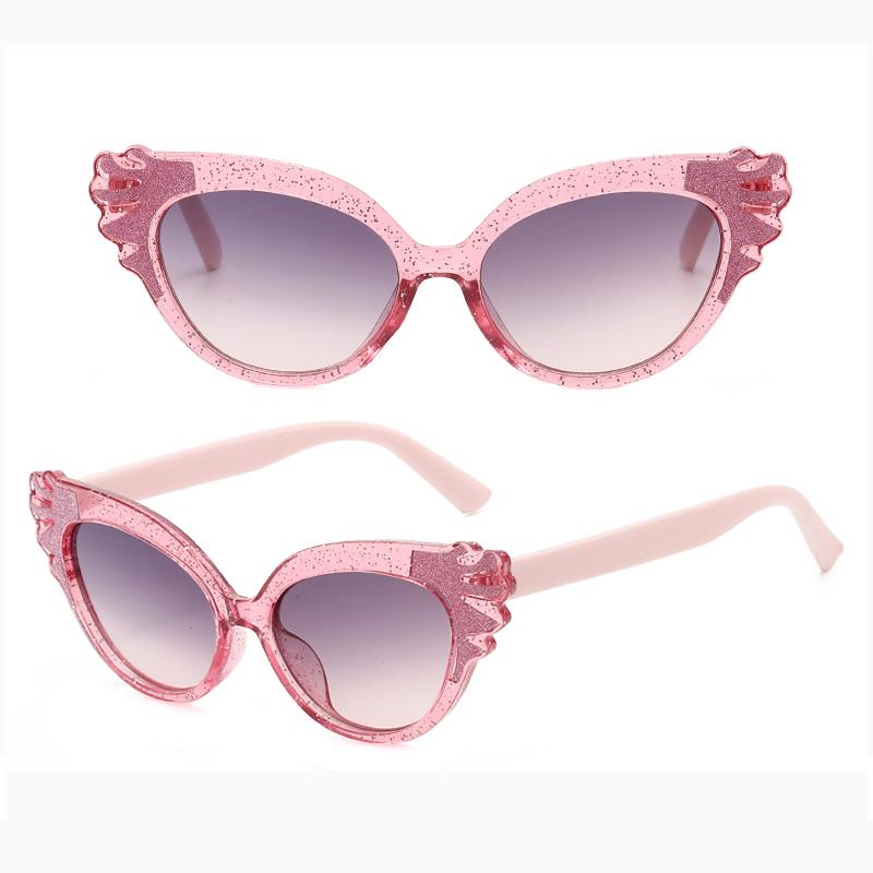 Kids Cute Glitter Cat Eye Sunglasses Lovely Wing Decor Frame Anti-UV Gradient Lens Colorful Fashion Eyewear for Boys and Girls Party Beach Outdoor