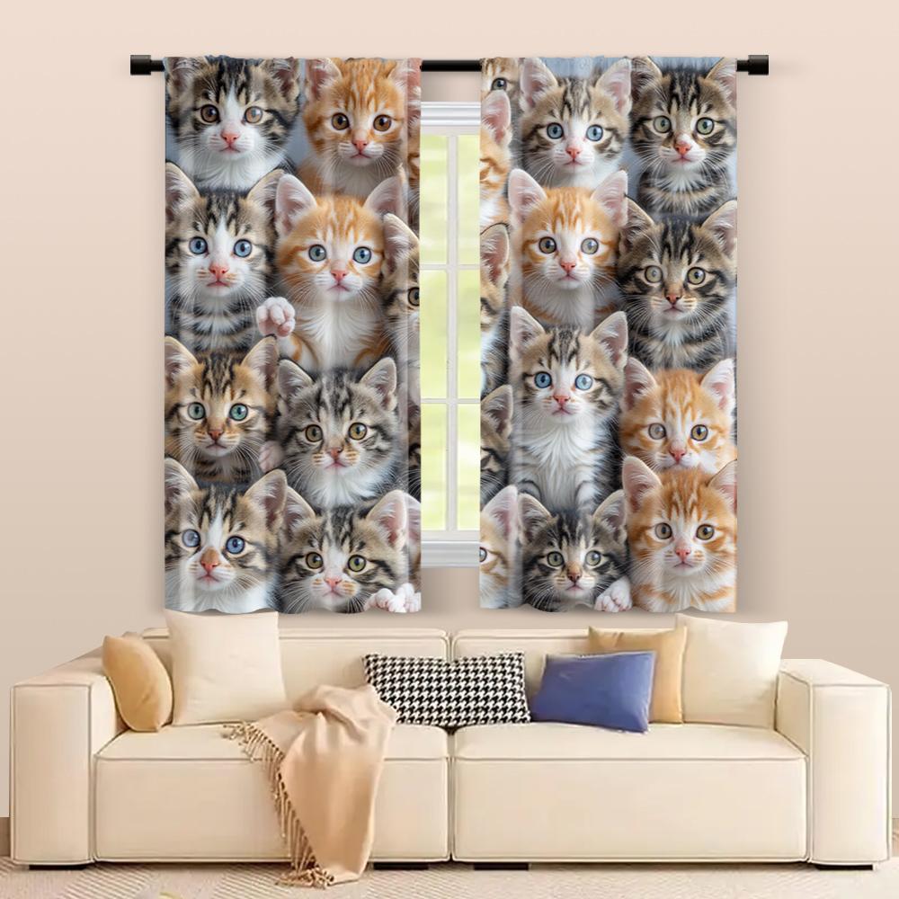 2 Pcs   Filtering Curtains (excluding Rods   Non-movable   Without Batteries) Whisker Wonders Cat for Use In Bedrooms and Living