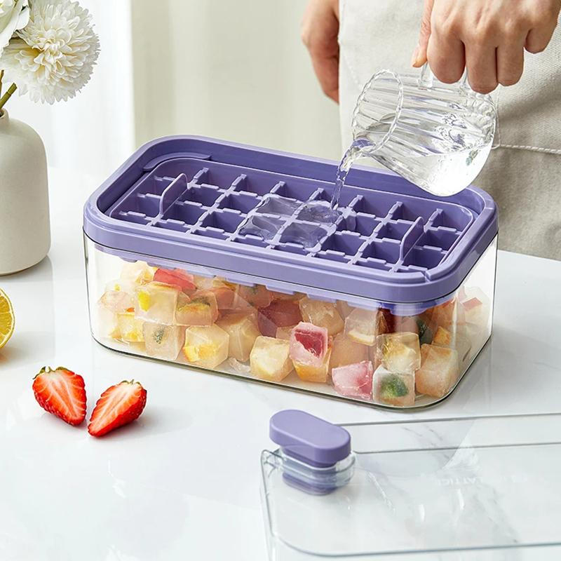 32 Grid Silicone Ice Cube Tray Mould With Lid Shovel Storage Box Remove With One Click Ice Maker DIY Whiskey Cocktail Tools