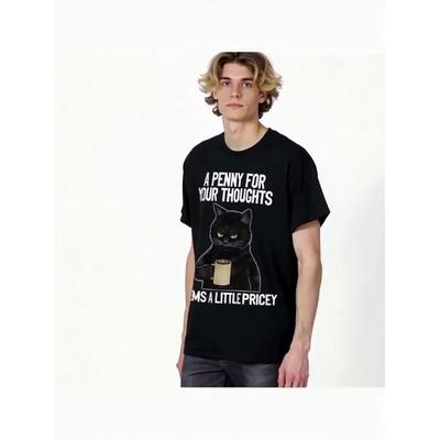 Europäische Größen Lustiger Katzen Spruch Ein Pfennig für deine Gedanken Sarkastischer Witz T-Shirt