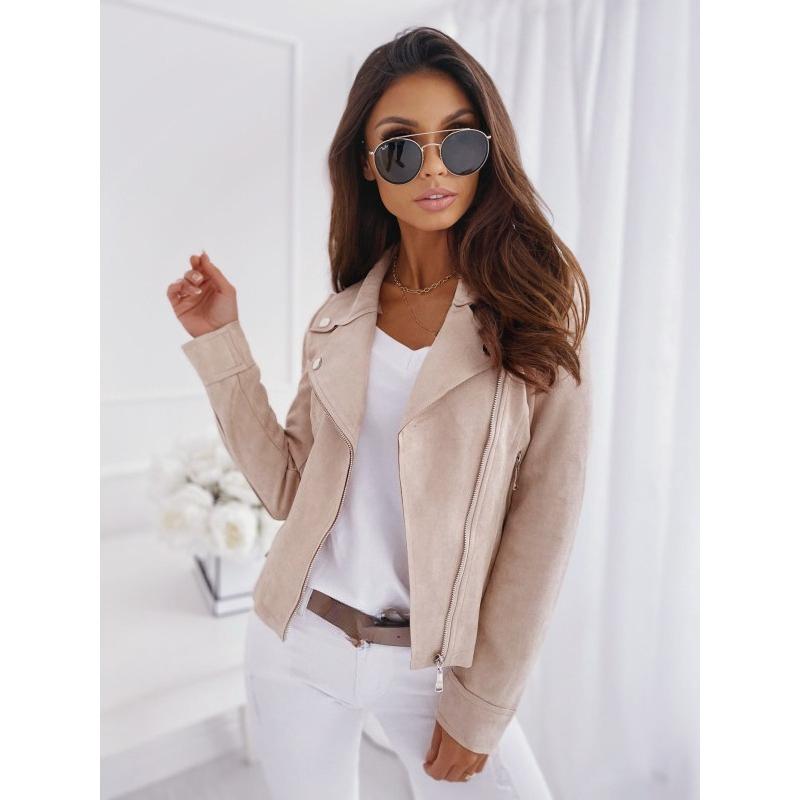Women's Jacket Spring and Autumn New Slim Fit Lapel Zipper Ladies Coats Tops Fashion Long Sleeve Leather Fleece Warm Short Jackets for Women