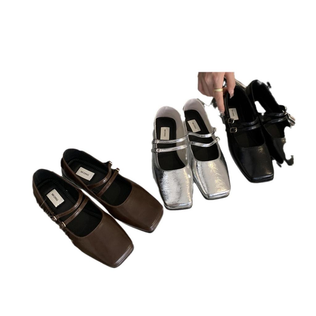 Francouzské večerní vítr stříbrné jednotlivé boty dámské ploché 2025 podzimní nový temperament víla dojíždějící čtvercová hlava mělká ústa Mary Jane