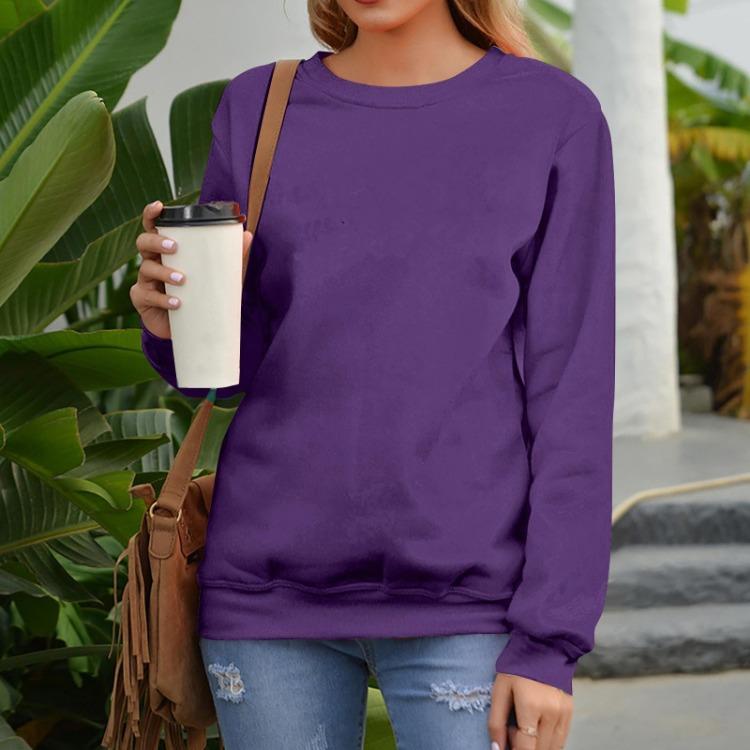 Loose Long Sleeve Solid Color Sweatshirt Women Casual Fashion Round Neck Pullover