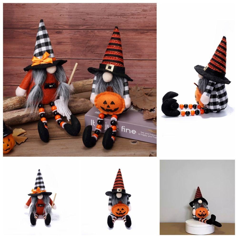 Handmade Pumpkin Dwarf Faceless Doll Cute Gnome Plush Toy Ornament Halloween Dwarf Decoration  Gift