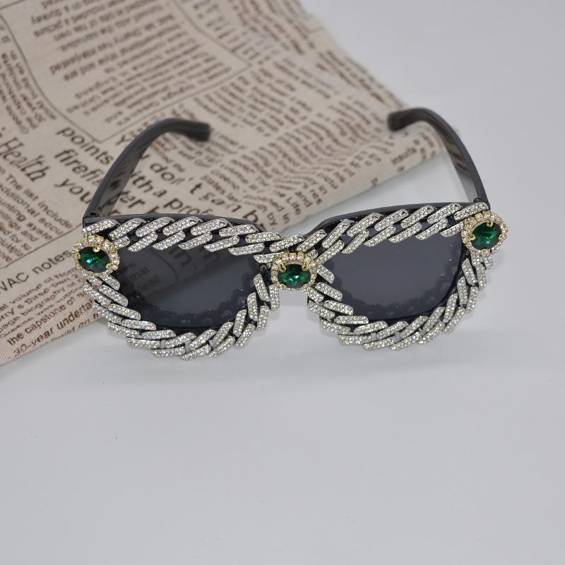 Large Frame Cat'S Eye Diamond-Encrusted Sunglasses Personalized Street Shooting Flash Diamond Sunglasses Women'S Sunglasses