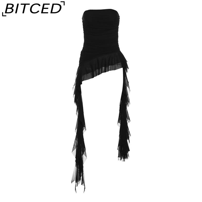 BITCED Spring Women's Solid-Colour Slim-Fit Streetwear Off-the-Shoulder Sleeveless Pleated Top