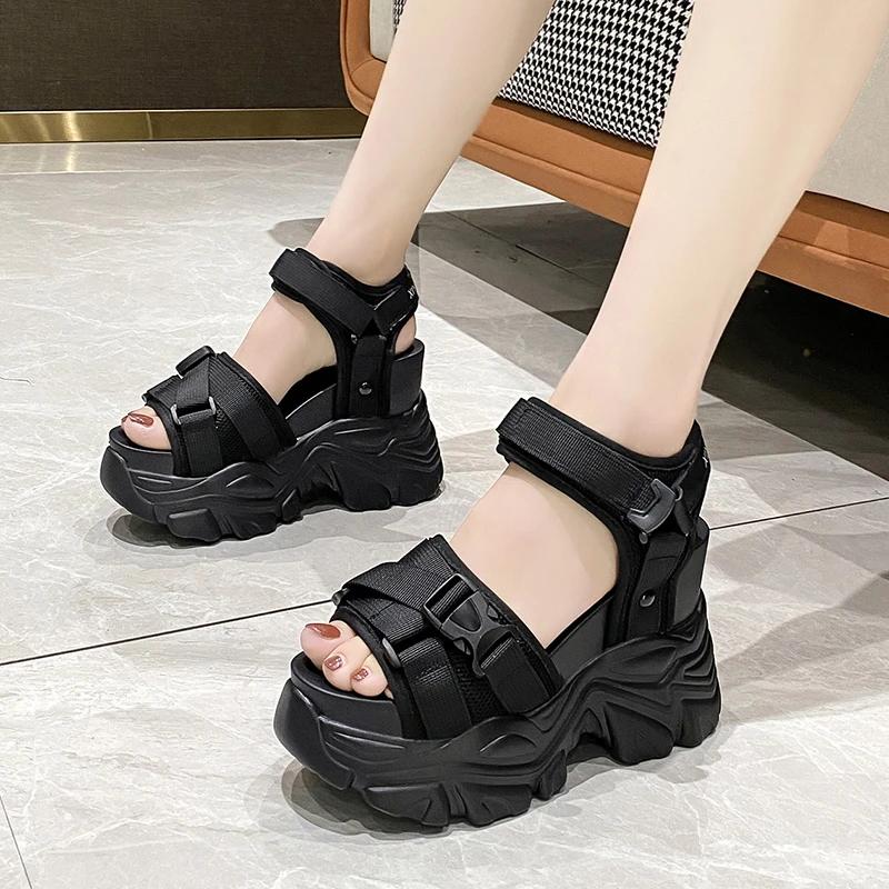 Fashion Women Leisure Chunky Platform Sandals Peep Toe 11CM High Heels Gladiator Goth Slippers Woman Fashion Trendy Summer Beach Sandals