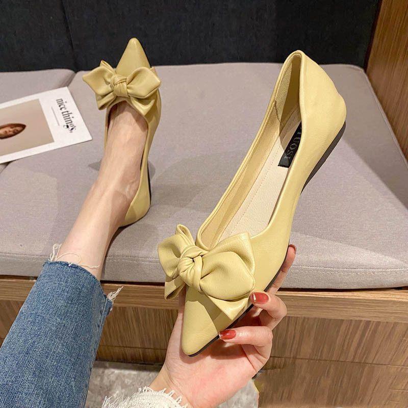 Marke 2025 Herbst neu spitze flacher Boden weiche Oberfläche Lederschuhe Damen Schleife lässig vielseitig Arbeit Doudou einzeln dünn