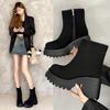 Dicke Sohle, hochhackige kleine kurze Stiefel für Damen, Herbst und Winter 2025, Samtstiefel, dünne britische Martin-Stiefel, koreanische nackte Stiefel