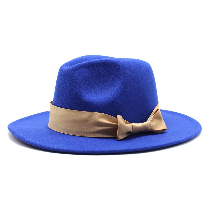 2020 Woolen Top Hat Men'S And Women'S Flat-Brimmed Big Eaves Hat Solid Color Versatile Bow Straight Edge Jazz Hat 22 Colors
